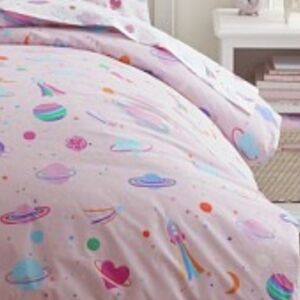 Pottery Barn Kids Pink Galaxy Hearts Full/Queen Duvet Cover 100% Organic Cotton